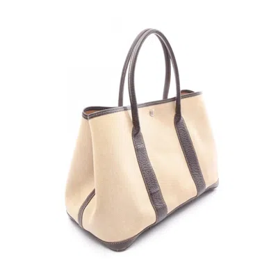 Pre-owned Hermes Beige Brown Ecru Marron Buffle Skipper Leather Toile H Tote Bag ()