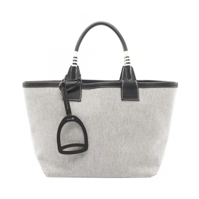 Pre-owned Hermes Black Gray Toile H Swift Leather Tote Bag () In Multi
