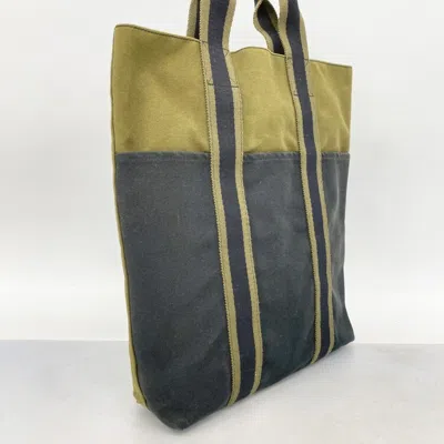 Pre-owned Hermes Black Khaki Canvas Tote Bag () In Multi