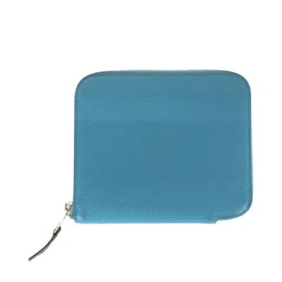 Pre-owned Hermes Blue Leather Silk Coin Purse/coin Case ()