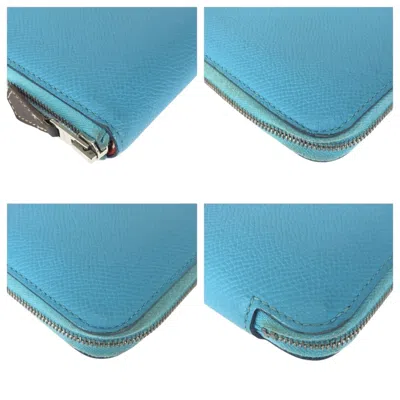 Pre-owned Hermes Blue Leather Silk Coin Purse/coin Case ()