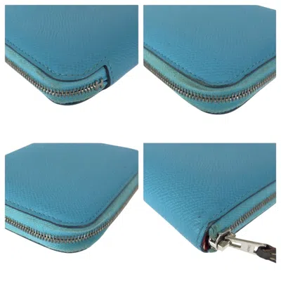 Pre-owned Hermes Blue Leather Silk Coin Purse/coin Case ()
