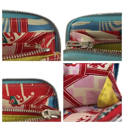 Pre-owned Hermes Blue Leather Silk Coin Purse/coin Case ()