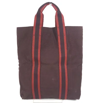 Pre-owned Hermes Bordeaux Brown Cotton Handbag Tote Bag () In Multi