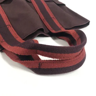 Pre-owned Hermes Bordeaux Brown Cotton Handbag Tote Bag () In Multi