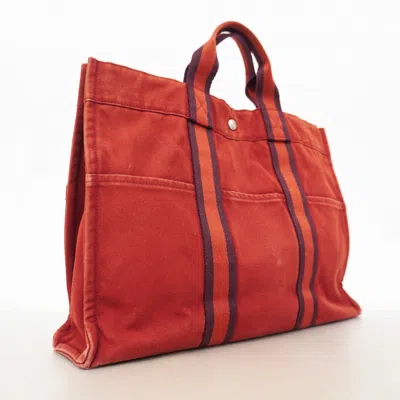 Pre-owned Hermes Bordeaux Canvas Tote Bag () In Burgundy