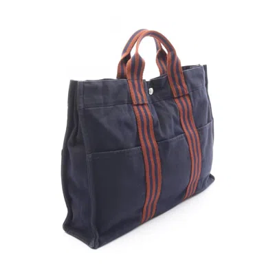 Pre-owned Hermes Brown Navy Canvas Tote Bag ()