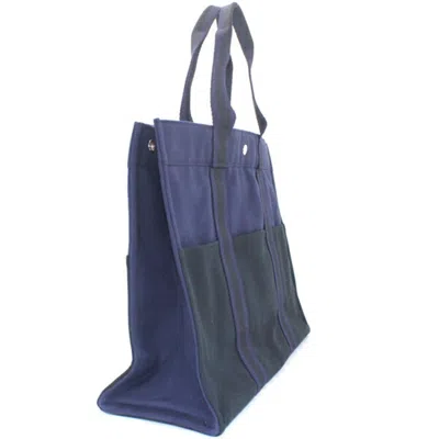 Pre-owned Hermes Fourre Tout Black Gray Cotton Canvas Shoulder Bag Tote Bag () In Multi