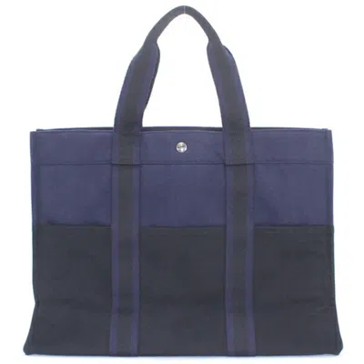 Pre-owned Hermes Fourre Tout Black Gray Cotton Canvas Shoulder Bag Tote Bag () In Multi