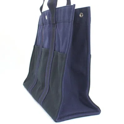 Pre-owned Hermes Fourre Tout Black Gray Cotton Canvas Shoulder Bag Tote Bag () In Multi