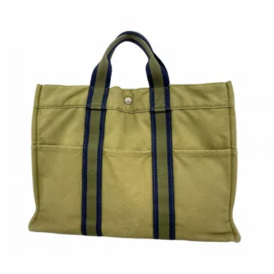Pre-owned Hermes Khaki Canvas Tote Bag () In Brown