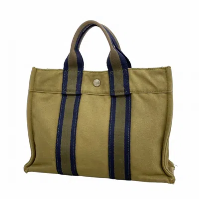 Pre-owned Hermes Khaki Canvas Tote Bag () In Brown
