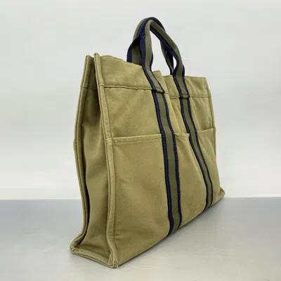 Pre-owned Hermes Khaki Canvas Tote Bag () In Brown