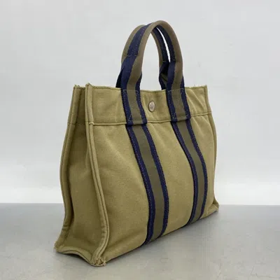 Pre-owned Hermes Khaki Canvas Tote Bag () In Brown