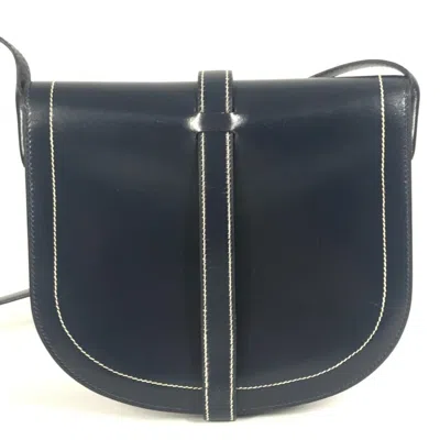 Pre-owned Hermes Navy Leather Pochette Shoulder Bag () In Blue