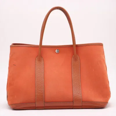 Pre-owned Hermes Orange Leather Canvas Tote Bag ()