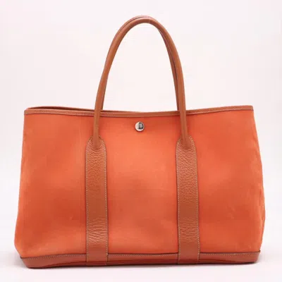 Pre-owned Hermes Orange Leather Canvas Tote Bag ()