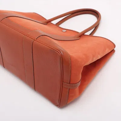 Pre-owned Hermes Orange Leather Canvas Tote Bag ()