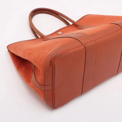 Pre-owned Hermes Orange Leather Canvas Tote Bag ()