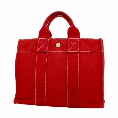 Pre-owned Hermes Red Color Canvas Tote Bag ()