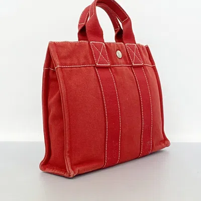 Pre-owned Hermes Red Color Canvas Tote Bag ()