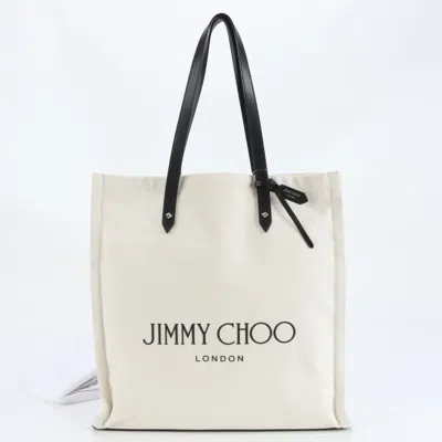 Pre-owned Jimmy Choo Beige Leather Canvas Tote Bag () In Sand