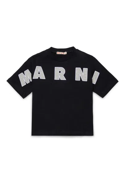 Marni Jersey T-shirt With Logo Embroidery Kids In Black