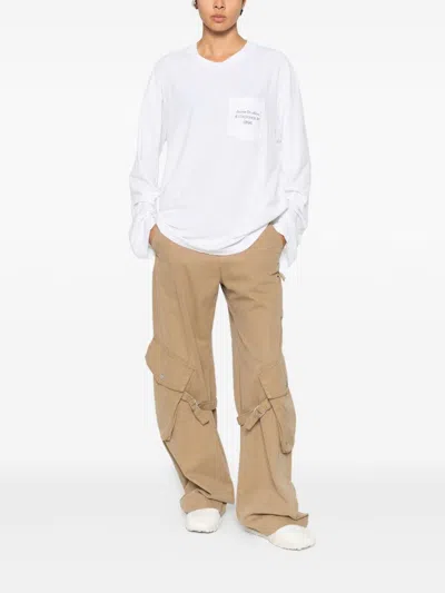 Acne Studios Long Sleeve Crew Neck Logo T-shirt With Pocket In White
