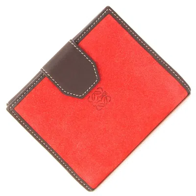 Pre-owned Loewe Dark Brown Red Color Leather Middle Wallet (bi-fold) ()
