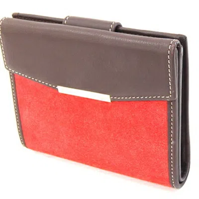 Pre-owned Loewe Dark Brown Red Color Leather Middle Wallet (bi-fold) ()