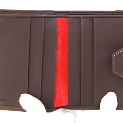 Pre-owned Loewe Dark Brown Red Color Leather Middle Wallet (bi-fold) ()