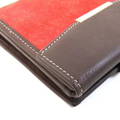 Pre-owned Loewe Dark Brown Red Color Leather Middle Wallet (bi-fold) ()