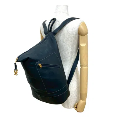 Pre-owned Loewe Navy Leather Backpack () In Blue