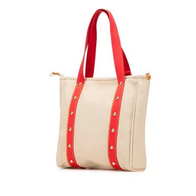 Pre-owned Louis Vuitton Beige Red Color Canvas Leather Shoulder Bag Tote Bag () In Multi