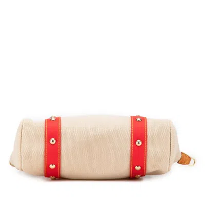 Pre-owned Louis Vuitton Beige Red Color Canvas Leather Shoulder Bag Tote Bag () In Multi