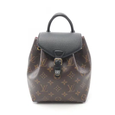 Pre-owned Louis Vuitton Black Brown Monogram Coated Canvas Leather Backpack () In Multi