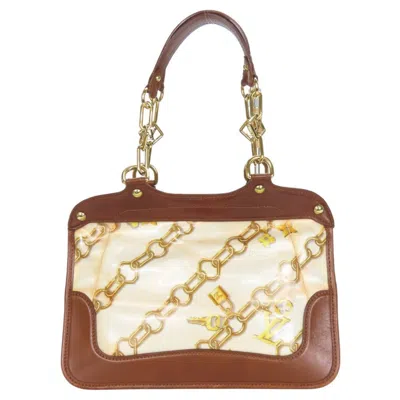 Pre-owned Louis Vuitton Blanc Brown White Leather Vinyl Tote Bag ()