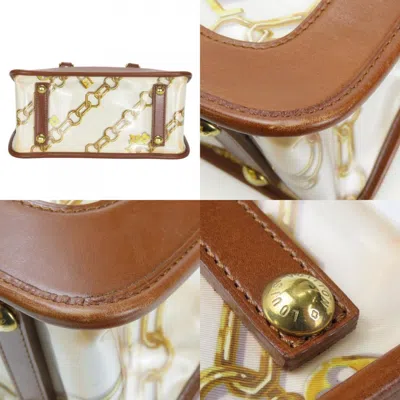 Pre-owned Louis Vuitton Blanc Brown White Leather Vinyl Tote Bag ()