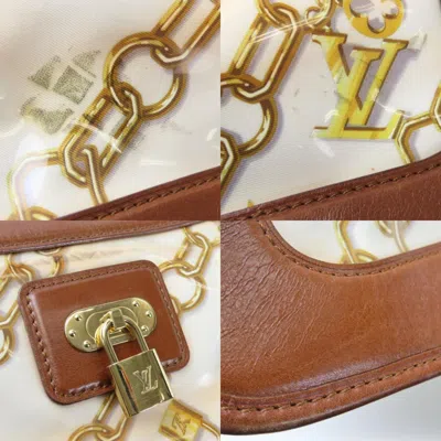 Pre-owned Louis Vuitton Blanc Brown White Leather Vinyl Tote Bag ()