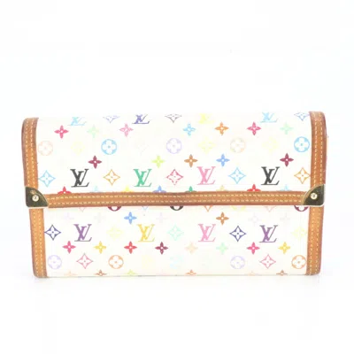 Pre-owned Louis Vuitton Blanc Monogram Multi-color Coated Canvas Leather Coin Purse/coin Case ()
