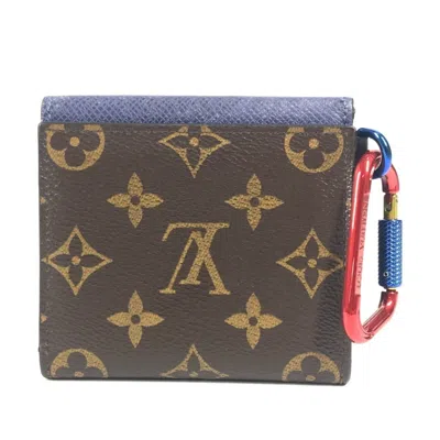 Pre-owned Louis Vuitton Blue Brown Red Color Monogram Canvas Taiga Leather Leather Wallet (bi-fold) (