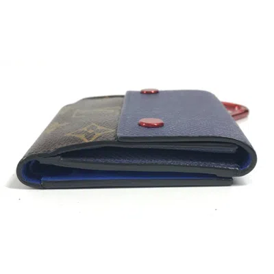 Pre-owned Louis Vuitton Blue Brown Red Color Monogram Canvas Taiga Leather Leather Wallet (bi-fold) (