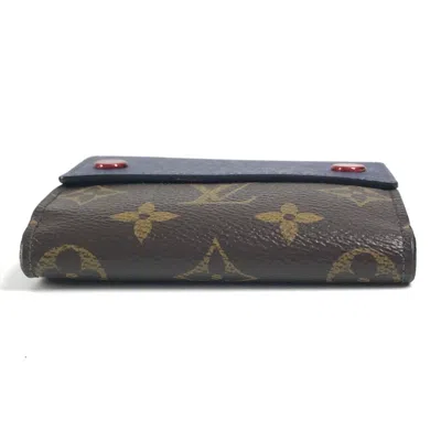 Pre-owned Louis Vuitton Blue Brown Red Color Monogram Canvas Taiga Leather Leather Wallet (bi-fold) (