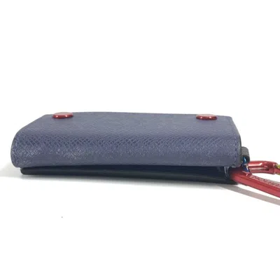 Pre-owned Louis Vuitton Blue Brown Red Color Monogram Canvas Taiga Leather Leather Wallet (bi-fold) (
