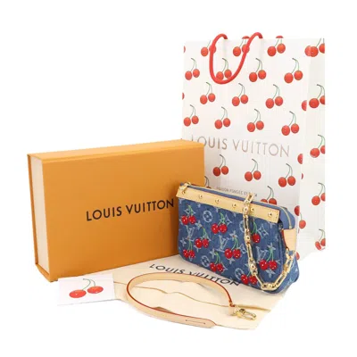 Pre-owned Louis Vuitton Blue Monogram Cherry Red Color Denim Handbag Pochette Shoulder Bag ()