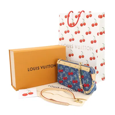 Pre-owned Louis Vuitton Blue Monogram Cherry Red Color Denim Handbag Pochette Shoulder Bag ()
