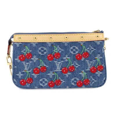 Pre-owned Louis Vuitton Blue Monogram Cherry Red Color Denim Handbag Pochette Shoulder Bag ()