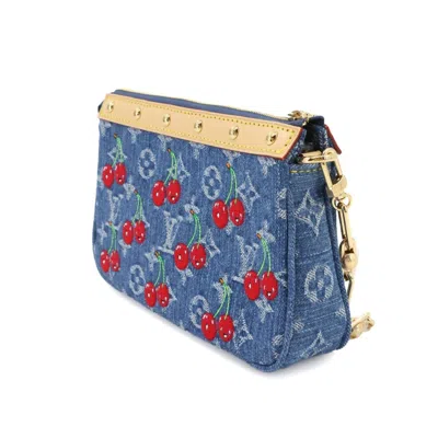 Pre-owned Louis Vuitton Blue Monogram Cherry Red Color Denim Handbag Pochette Shoulder Bag ()