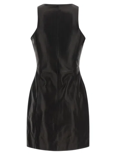 Balmain Women Maxi Zip Leather Dress In Black