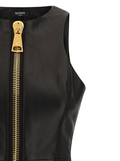 Balmain Women Maxi Zip Leather Dress In Black